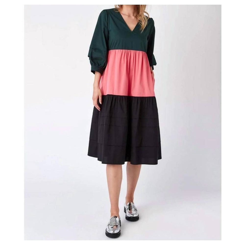 Crosby by Mollie Burch Wylie‎ Dress NWT Cosmos Colorblock Tiered Size Large